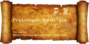 Preininger Mahália névjegykártya
